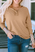 Brown Leopard Cuffs Ribbed Henley Top